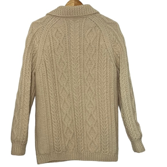 Neutral cable knit handknit lined wool cardigan size M - Picture 3 of 6